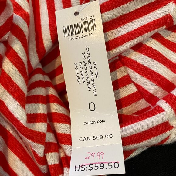 Red/White LOVE Beaded Shirt Chico's Size S NWT - Picture 6 of 6